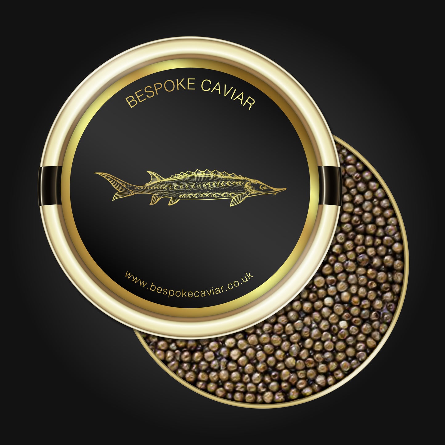 Persian Beluga caviar in gold tin with bespoke caviar label