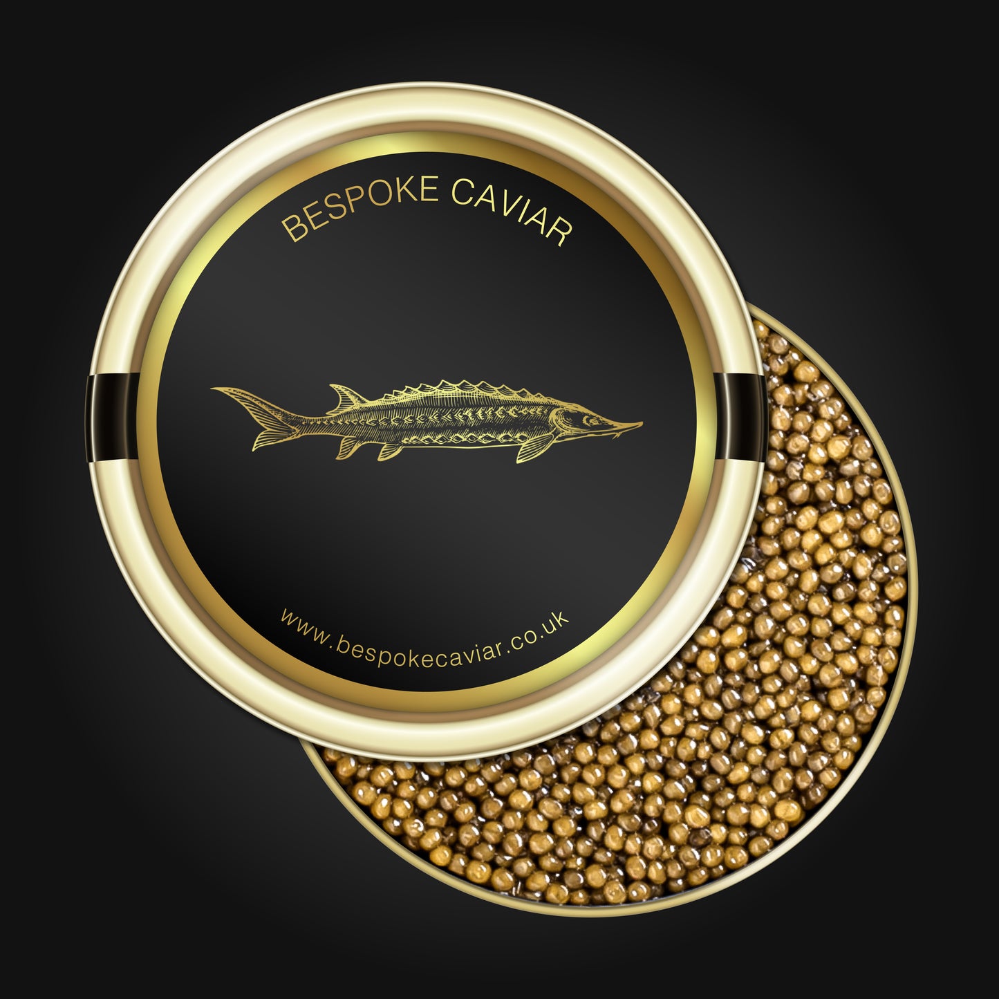 Imperial Gold caviar in gold tin with bespoke caviar label