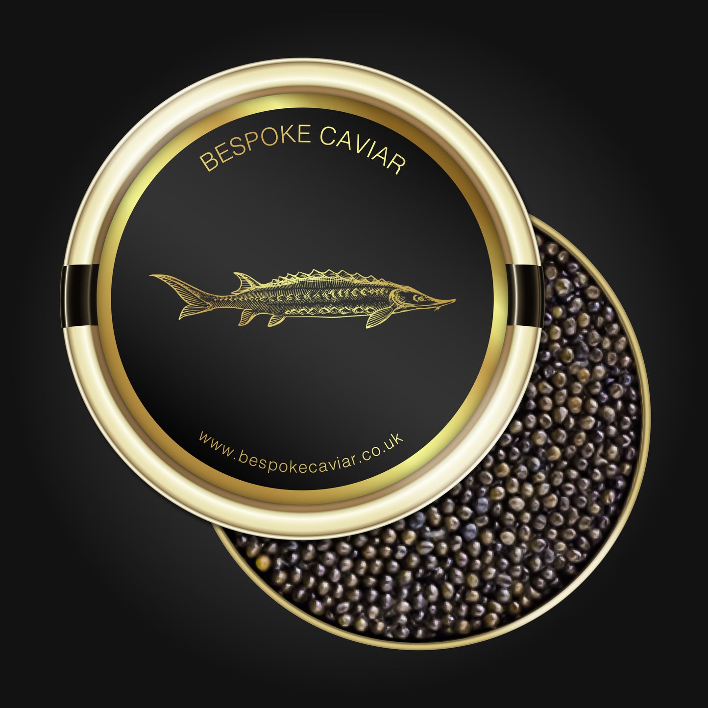 Royal Oscietra caviar in gold tin with bespoke caviar label